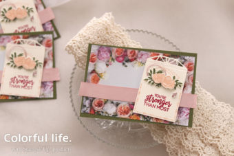【ダイカット（ハサミ代用可）】お花ペーパーにタグを飾ったカード