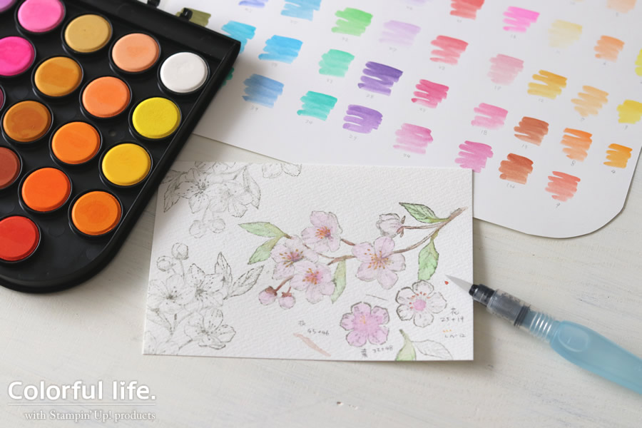 桜の色塗り 3月のクラス作品を試作中で す スタンピンアップ ジャパン公認デモンストレーター Colorful Life