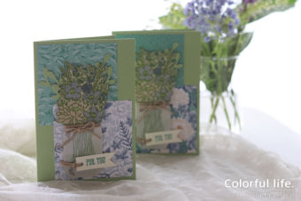 【パンチ＆色塗り（ダイカットマシン不要）】ジャーをシンプルに使う、お花生けのカード