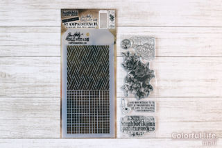 Tim Holtz Clear Stamps and Stencil WOVEN AND LINEN THMM119