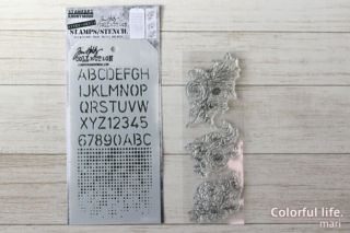 Clear Stamps and Stencil FLORAL OUTLINES, SCHOOLHOUSE AND DOT FADE（Tim Holtz ）